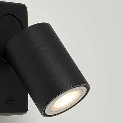Searchlight Wandlamp Switched, zwart, aluminium, schakelaar, GU10