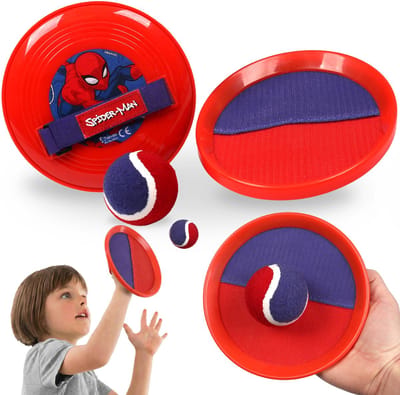 MARVEL Spider Man CATCH-BALL Catchbalset, Vangbalspel met klittenband, Catchbal Set voor Kinderen, Klittenband Bal