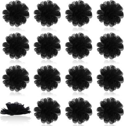 Chiffon Bloemen - Stof Applicaties - Kleding Handwerk - Platte Rug - 695 x 38 cm - Zwart
