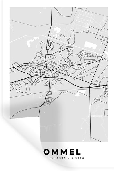 Muurstickers - Sticker Folie - Zwart Wit – België – Plattegrond – Stadskaart – Kaart – Lommel - 20x30 cm - Plakfolie - Muurstickers Kinderkamer - Zelfklevend Behang - Zelfklevend behangpapier - Stickerfolie
