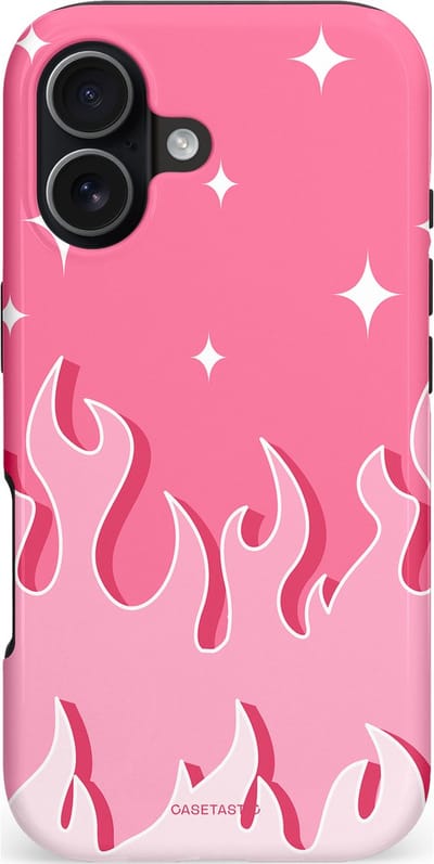 Casetastic hoesje geschikt voor Apple iPhone 17 - MagSafe - Dubbellaagse bescherming - Roze Vlammen - Fashion Case - Koraal Lichtroze Wit