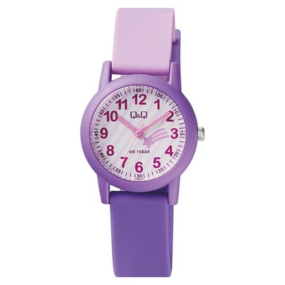 Q&Q VS49J004Y - Horloge - Analoog - Kinderen - Unisex - Plastic band - Rond - Cijfers - Kunststof - Sport - Paars - Roze - Wit - 10 ATM