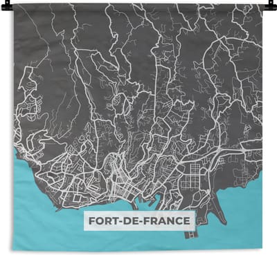 Wandkleed - Wanddoek - Kaart - Frankrijk - Stadskaart - Plattegrond - Fort-de-France - 180x180 cm - Wandtapijt
