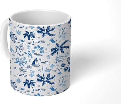 Mok - Koffiemok - ]Italiaans - Zee - Sfeer - Strand - Blauw - Wit - Mokken - 350 ML - Beker - Koffiemokken - Theemok