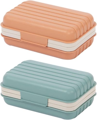Zeepbakje - Set van 2 - 12 × 7,6 × 5 cm - Draagbaar zeepbakje met deksel - Verdikt zeepbakje - Creatieve zeepopslag voor thuis - Geschikt voor thuis, in de badkamer en op reis - Oranje en blauw