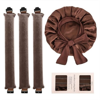 Livano Zijden Slaapmuts - Satijnen Nachtmuts - Silk Bonnet - Sleep Cap - Haarverzorging - Satin - Verstelbaar - Voor Zacht & Stralend Haar - 4-Delige Set - Bruin