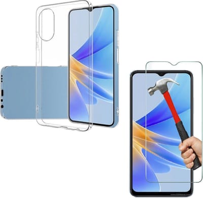Backcover Hoesje Geschikt voor: Oppo A17 Transparant TPU Silicone Soft Case + 1X Tempered Glass Screenprotector