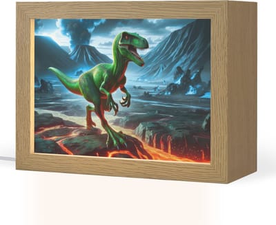Nachtlampje 20x15 cm - Kinder lampje - Dino - Lava - Groen - Jongens - Tafellamp kinderkamer - Slaapkamer lamp - Bedlamp kinderen - Kinderlampje stopcontact - Wandlamp babykamer - Nachtlampjes