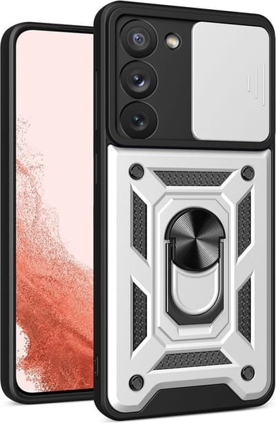MobyDefend Hoesje - Geschikt voor Samsung Galaxy S23 Plus (S23+) - Pantsercase Met Draaibare Ring - Zilver