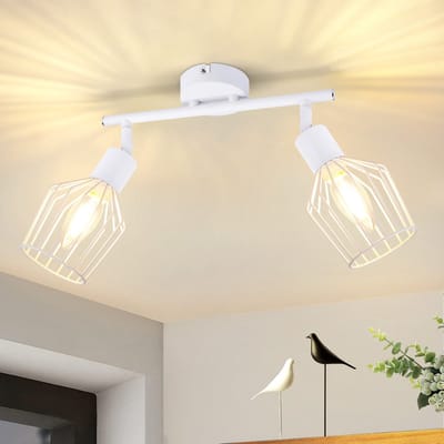 NETTLIFE Opbouwspot - 2-lichts - E14 Fitting - wit - kooiontwerp Lampkap - Metaal - 350° draaibar Plafondspot - L 32cm - Vintage Keukenlamp - voor Slaapkamer | Hal | Woonkamer - Zonder Lichtborn