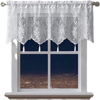 Vintage Korte Kant Gordijn met Borduursel voor Keuken, Café en Badkamer - 230 x 45 cm, Ideaal voor Privacy en Decoratie