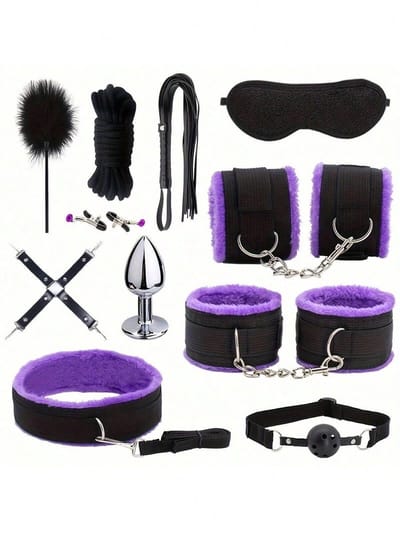 Oneay BDSM Extreme Bondage Set - 11 Delig -SM Handboeien - Zweep / Veer / Tepelklemmen - Sex Toys voor Koppels - Seksspeeltjes voor mannen en vrouwen - Sex Pakket en Toys - Paars