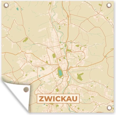 Tuin poster Zwickau - Plattegrond - Kaart - Vintage - Stadskaart - 200x200 cm - Tuindoek
