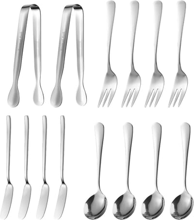 House of Husk Mini Serveerset met Theelepels en Gebaksvorken - 14 Delig - Koffielepels - Gebaksvorken - Botermessen - Suikerklonttang - Zilver
