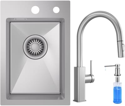 CECIPA max Spoelbak 30x45 cm - Spoelbak Keuken Met Uittrekbare Uitloop Keukenkraan en Zeepdispenser 300ML - Spoelbakken Keuken RVS - Wasbak Keuken - incl. Afvoerzeefje en Sifon