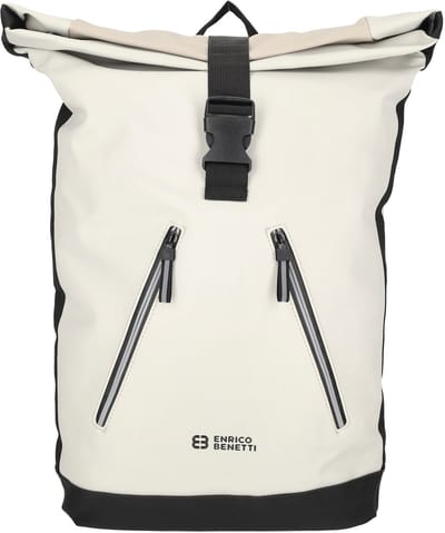 Enrico Benetti Bergen Waterafstotende Rolltop Laptoprugzak met 17 inch Laptopvak - Rugzak 22 Liter - Zwart-Beige
