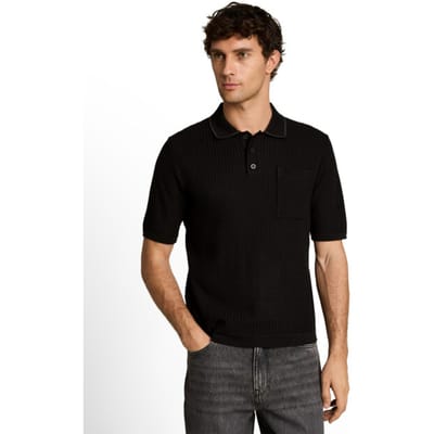 Tom Tailor Denim - Gebreid poloshirt met relaxte pasvorm en borstzak - Maat XL - Black