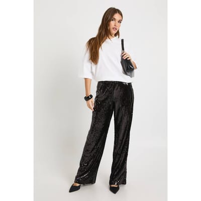 boohoo Dames Laag uitgesneden broek met trekkoord-tailleband en pailletten | Black | Maat: 6
