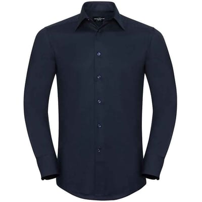 Russell Collection Heren Oxford Getailleerd Formeel Overhemd Met Lange Mouwen (Heldere marine)