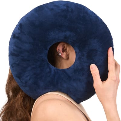 Piercing Kussen - Donut Kussen Met Gat Voor Oor - Hoofdkussen Zijslaper - Verstelbare Vulling - 31x31 cm - Ringkussen - Piercingkussen - Hoofd Kussen - Zijslaper Kussen - Donkerblauw