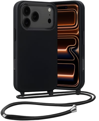 Hoesje Geschikt voor iPhone 17 Pro / 18 Pro Hoes Met Telefoonketting - Backcover Geschikt voor iPhone 17 Pro / 18 Pro Case Met Koord - Zwart
