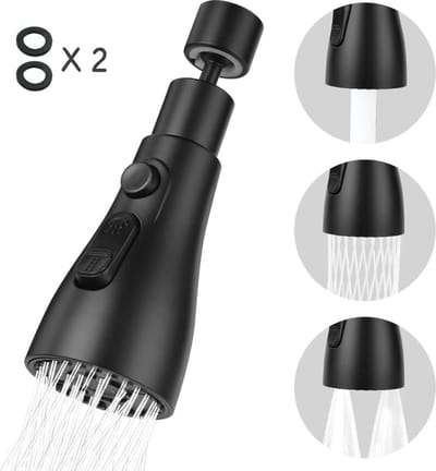 Kraan opzetstuk - 360 graden draaien -Keuken Tap G1/2- 3 standen -Kraankop- Afwassen - Keukenkraan - Waterbesparend -Flexibele kraankop - Verlengstuk - Kraanonderdelen - Roterende kraanslang - Kraan mondstuk - zwart