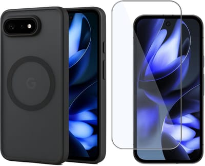 Hoesje + Screenprotector geschikt voor Google Pixel 9a Hoesje - Shock Proof Case geschikt voor Magsafe - Magnetisch - Gehard Glas- Zwart