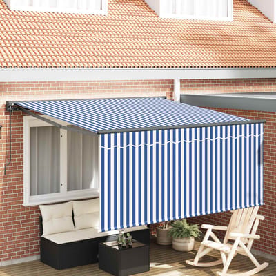 vidaXL - Uitschuifbare - luifel - Blauw - en - Wit - 300 - x - 250 - cm