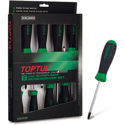 Sleuf+Kruissleuf Schroevendrehersatz TOPTUL 8 Stk(3.5x100-PH2x100)