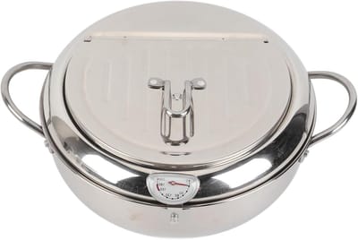Frituurpan met Deksel - Koekenpan Keukenpan - Thuis Frituren - Gelijkmatige Verwarmingsconstructie - 24 cm - Zilver