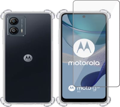 Hoesje geschikt voor Motorola Moto G53 + Screenprotector – Tempered Glass - Extreme Shock Case Transparant