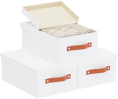 Dailygoods- Opbergdozen 3 stuks - Ruimtebesparend - Organizer met afneembaar deksel - Wit - 33 × 23 × 14 cm - Duurzaam ontwerp - Opbergmand
