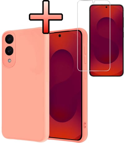 Hoesje - Met Screenprotector - Geschikt voor Samsung Galaxy S25 Edge - Sterk & Shockproof - Back Cover - Siliconen Case - Telefoon Hoes - Lichtroze