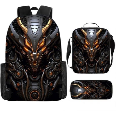 Luxe Nieuwigheid Bijzonder Cool Mechanische Stijl 3D Print 3 stuks/Set leerling Schooltassen Laptop Dagrugzak Rugzak Lunchtas Etui