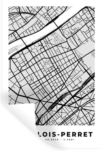 Muurstickers - Sticker Folie - Stadskaart - Frankrijk - Kaart - Levallois-Perret - Plattegrond - 20x30 cm - Plakfolie - Muurstickers Kinderkamer - Zelfklevend Behang - Zelfklevend behangpapier - Stickerfolie