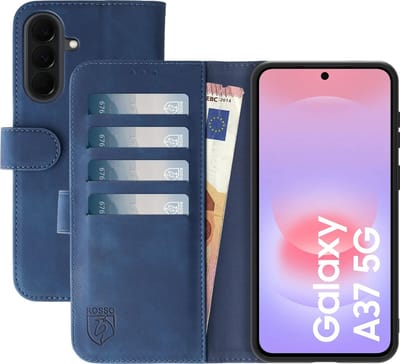 Rosso Element Geschikt voor Samsung Galaxy A37 | Wallet Book Case | Portemonnee Hoesje | 3 Pasjes | Magneetsluiting | Stand Functie | Blauw