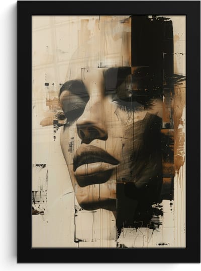 Poster in lijst - Fotolijst 20x30 cm - Posters - Vrouw - Gezicht - Abstract - Kunst - Posterlijst zwart - Decoratie - Wanddecoratie woonkamer - Muurdecoratie slaapkamer