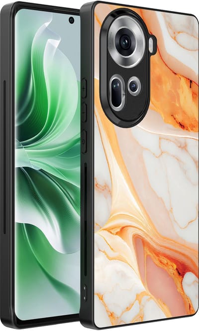Smartphonica Telefoonhoesje Geschikt voor Oppo Reno 11 met marmer opdruk - TPU backcover case marble design - Oranje geschikt voor Oppo Reno 11