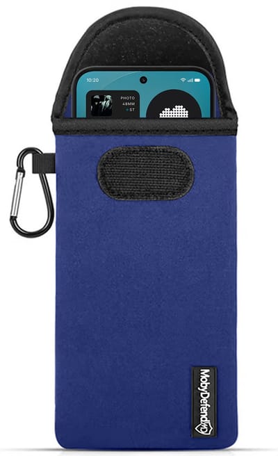 MobyDefend Hoesje - Geschikt voor Nothing Phone (4a) Pro - Neopreen Pouch Met Karabijnhaak - Insteek - Riemlus - Blauw