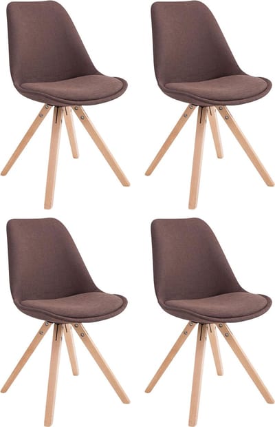 CLP Toulouse Set van 4 Stoelen - Zonder armleuning - Vierkant frame - Stof - bruin natura