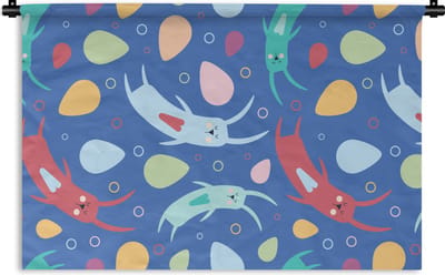 Wandkleed - Wanddoek - Konijnen - Pastel - Regenboog - Patronen - 90x60 cm - Wandtapijt