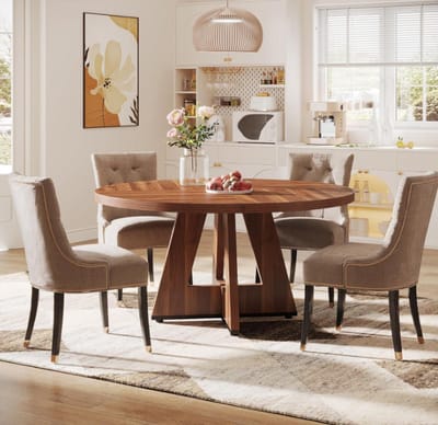 MAZAZU Eettafel – Industrieel Design – Rond Tafelblad – Zwart/Houtkleur – 120x120x75 cm