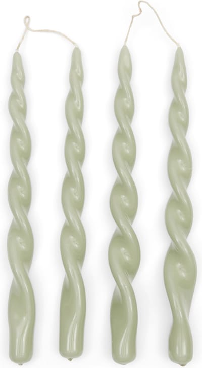 Riviera Maison Tafelkaarsen - Twisted Dinner Candles Glossy - Groen - 4 Stuks