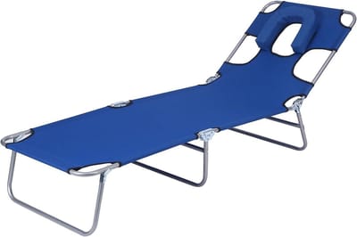 Opvouwbare Campingbedje Buiten met Ventilatiegaten IJzeren Frame Canvas Opvouwbare Massagebank Zonnebed Opklapbed Draagvermogen 160 Kg voor Volwassenen, Outdoor, Indoor, Tuin(Blue)