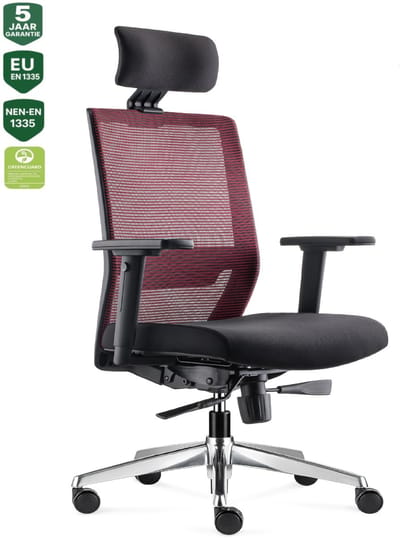 BENS 850H-Ergo-3 Rood - Ergonomische Bureaustoel - Bureaustoelen voor volwassenen - Incl. Hoofdsteun - Kantoorstoel - GREENGUARD GOLD - NEN-EN1335 & ARBO normen