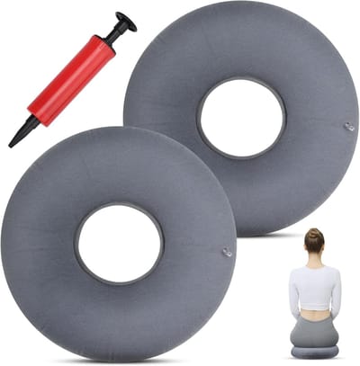 Ergonomisch Zittend Kussen met Holte voor Hemorrhoidenzorg, Coccyxpijn en Postnatale Herstel, Inclusief Pomp, 34cm - 2 Stuks
