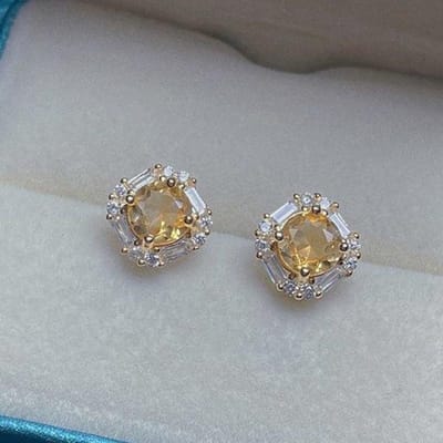 Boucles d'oreilles Géométriques Créatives Exquises en Citrine Petites Boucles d'oreilles Luxe Léger pour Femmes Charme Exquis Bijoux de Mariage Cadeau gray