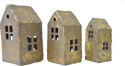 Only Natural - kersthuisjes - paper mache - set van 3 - waxinelichthouder - fairtrade - biologisch afbreekbaar