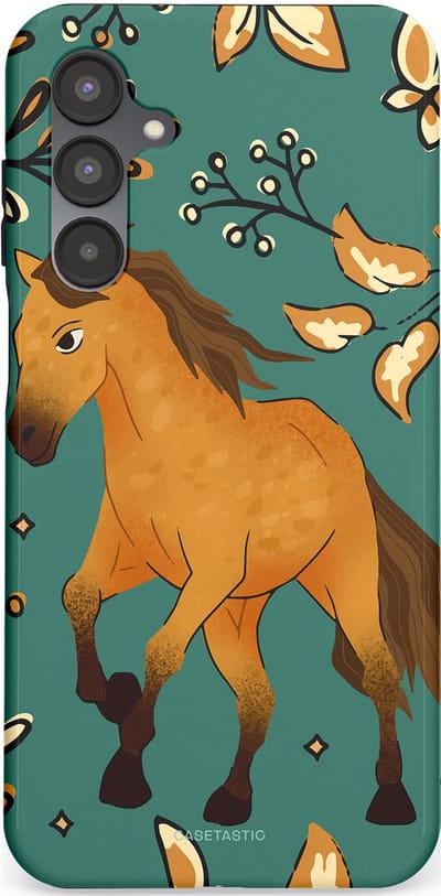 Casetastic Hoesje Geschikt voor Samsung A16 - Stijlvolle Beschermende Duo-layer Case - Groene bruine Paarden elegantie - Paris
