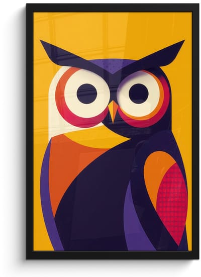 Poster in lijst - Fotolijst 40x60 cm - Posters - Uil - Grafisch - Kleurrijk - Ogen - Posterlijst zwart - Decoratie - Wanddecoratie woonkamer - Muurdecoratie slaapkamer